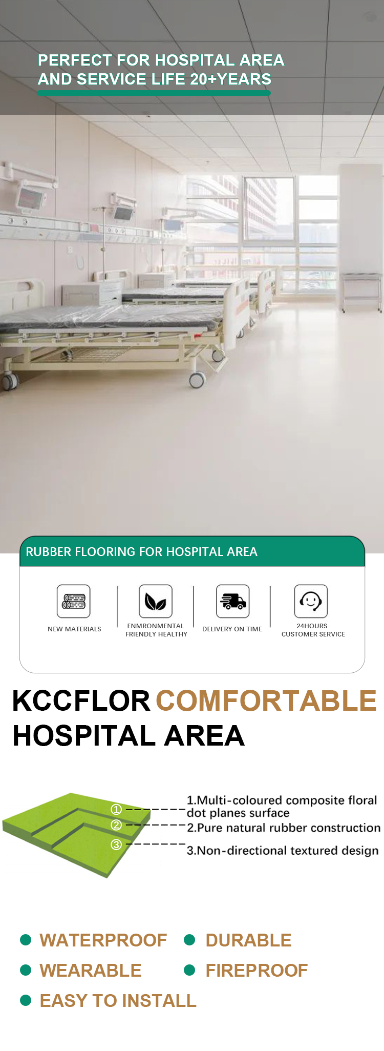 Rubber flooring used in hospital